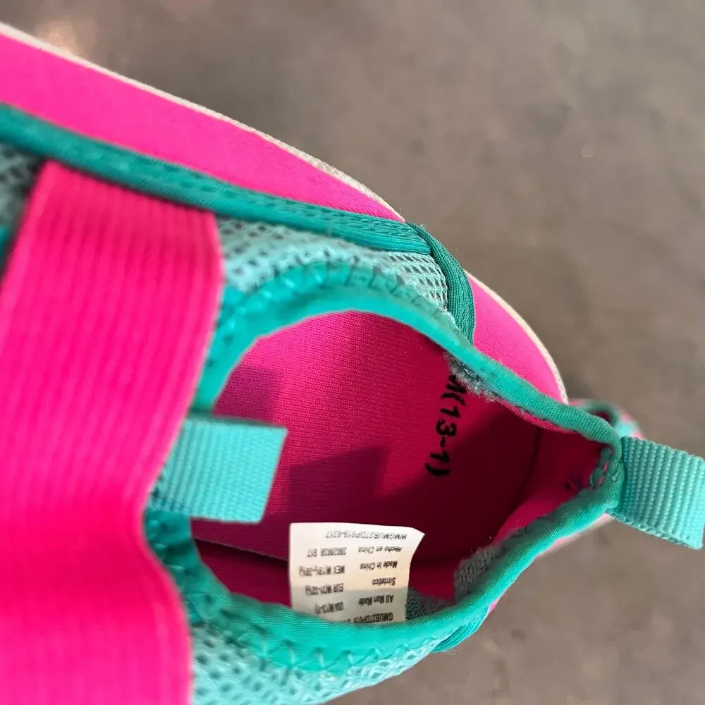 pink teal Youth girls water shoes size 13 slip on outdoor